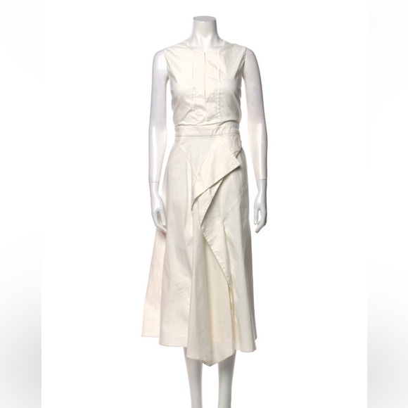 White Asymmetrical Neck Sheath Midi Dress - Picture 1 of 4